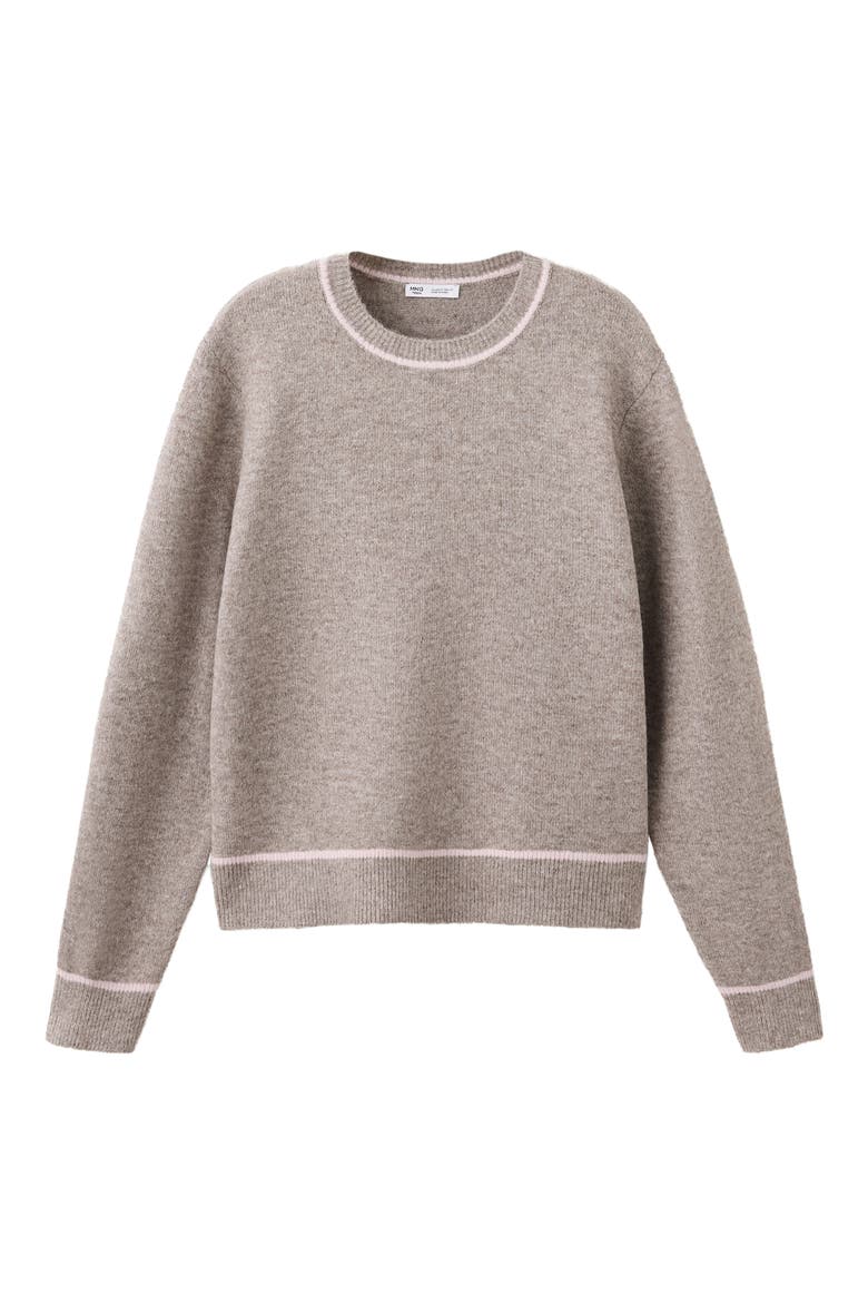 Contrast Detail Crewneck Sweater, Alternate, color, MEDIUM BROWN