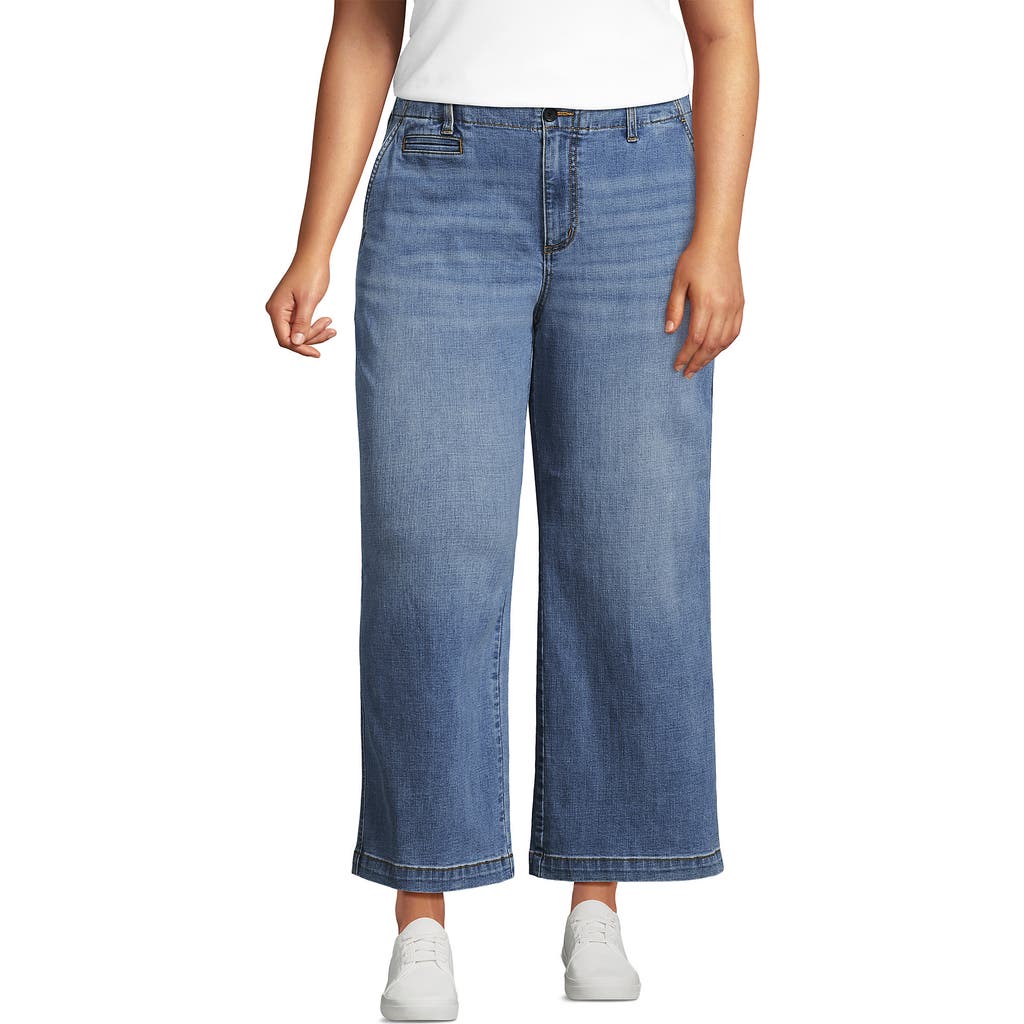 LANDS' END LANDS' END MID RISE DENIM WIDE LEG ANKLE JEANS