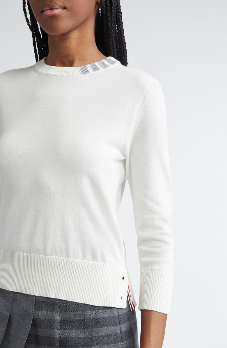 Thom Browne Jersey Stitch Three-Quarter Sleeve Sweater, Alternate, color, White
