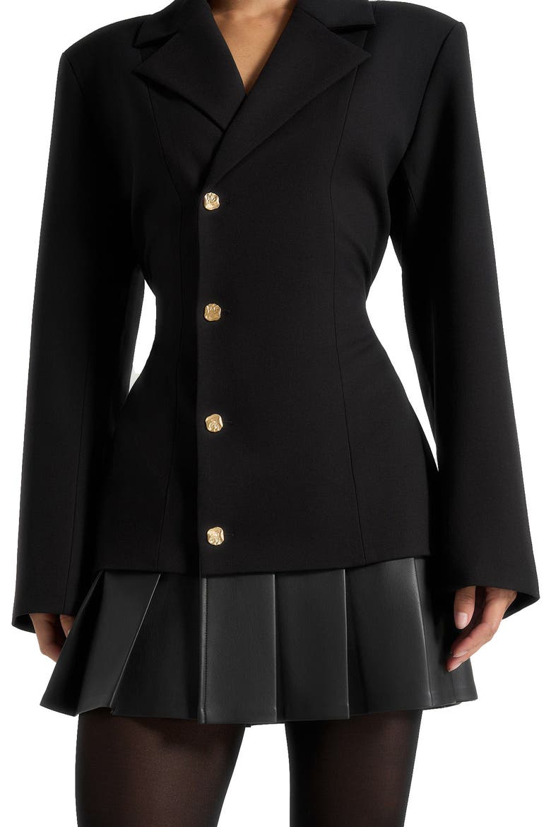Nicole Tailored Cinch Blazer Dress with Pleats, Alternate, color, Black