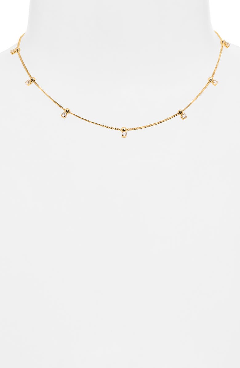 Sterling Forever Kornelia Cubic Zirconia Beaded Station Chain Necklace, Alternate, color, Gold