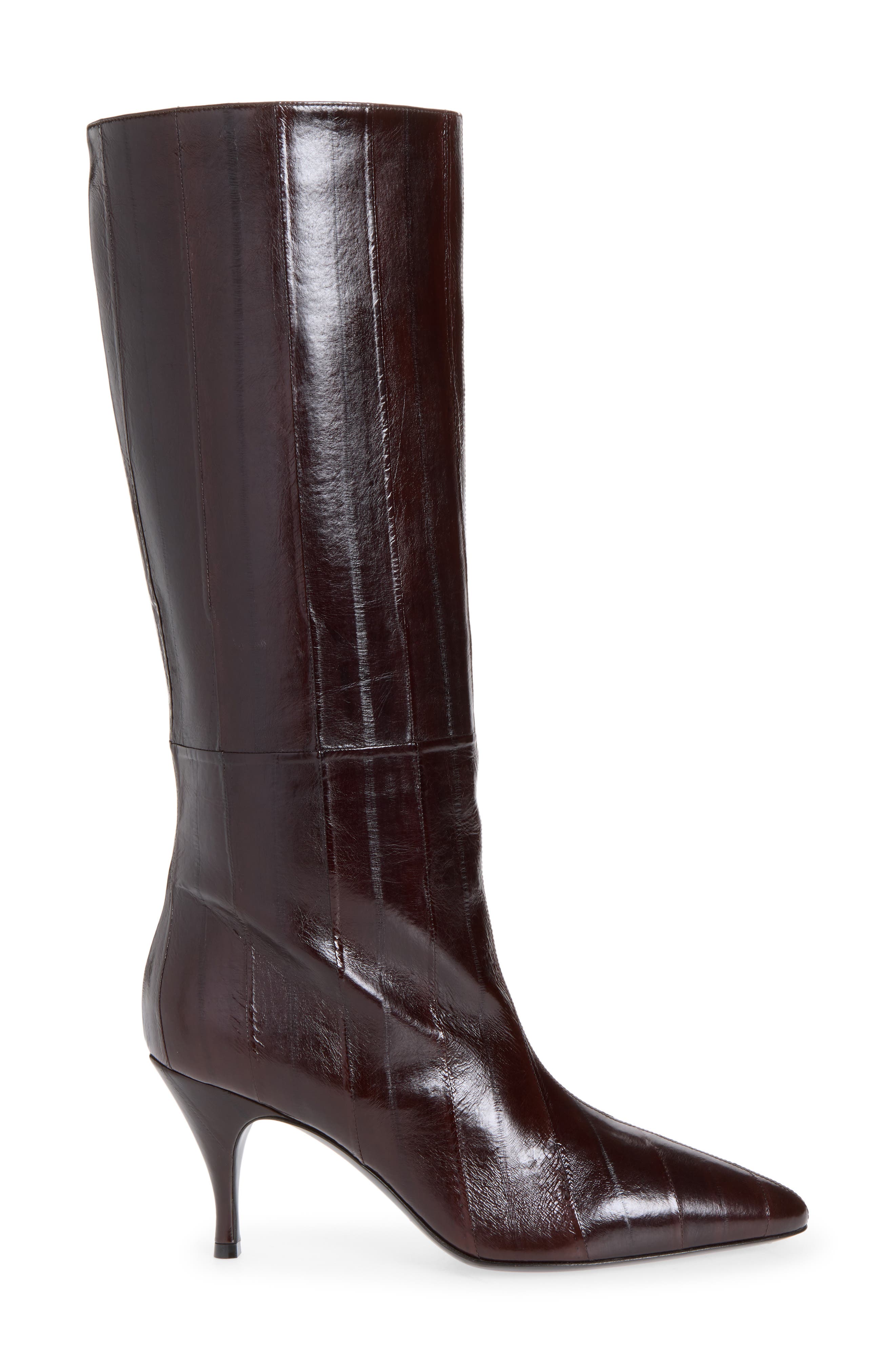 Silhouette Pointed Toe Eelskin Boot, Alternate, color, EEL DARK BROWN