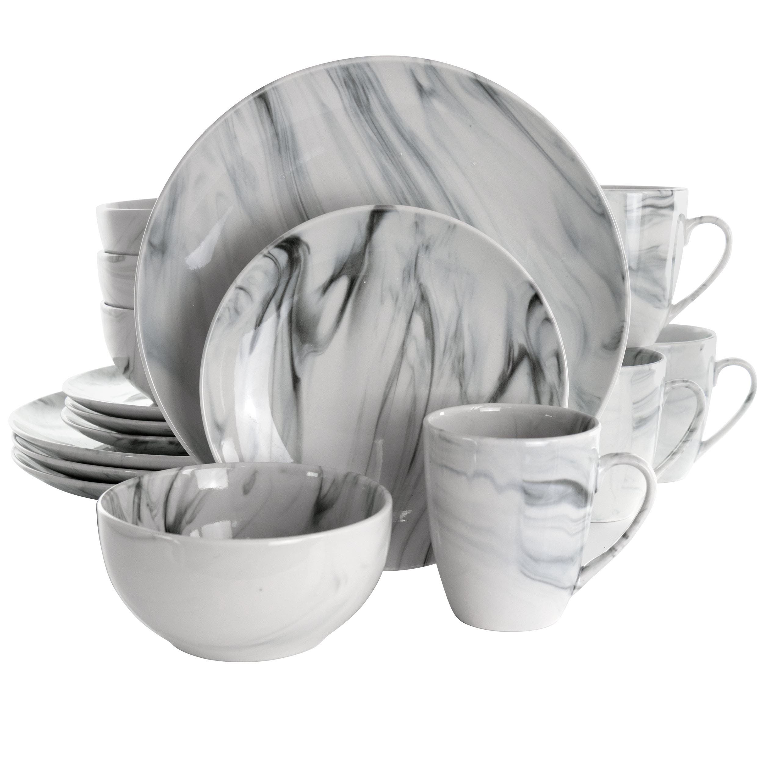 Elama Fine Marble 16 Piece Stoneware Dinnerware Set In Multi