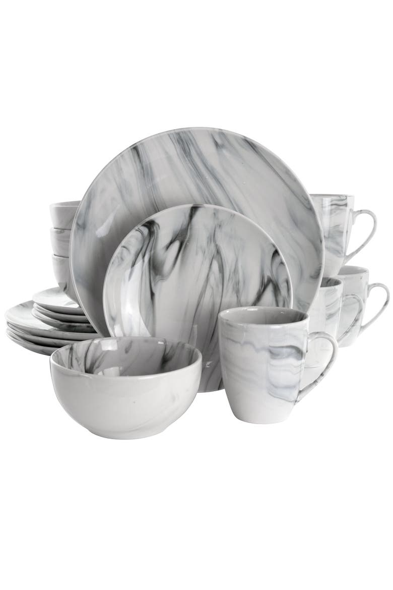 Fine Marble 16 Piece Stoneware Dinnerware Set, Main, color, White