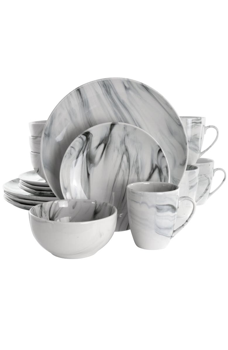 Elama Fine Marble 16 Piece Stoneware Dinnerware Set, Main, color, White