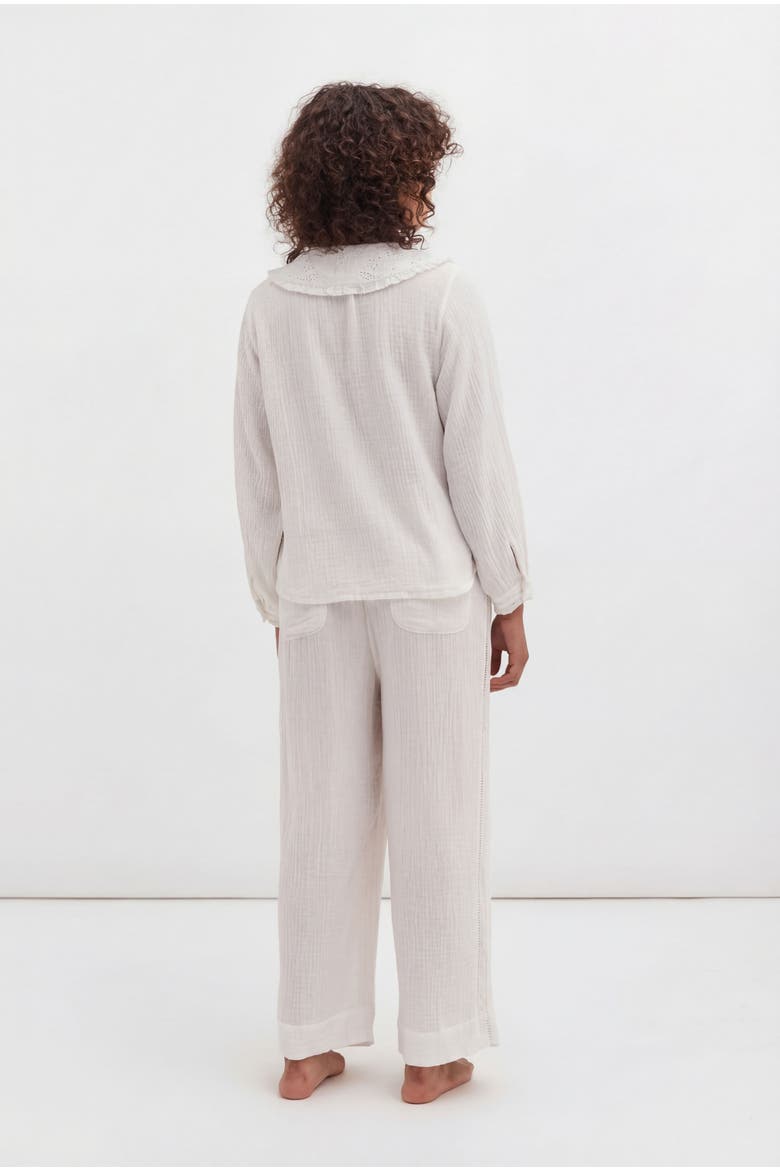Peter Pan Collar Cotton Gauze Pajamas, Alternate, color, PLAIN DOUBLE GAUZE WHITE