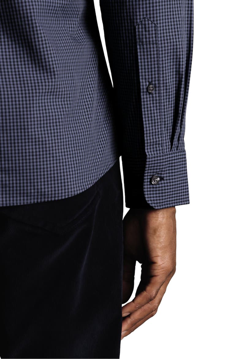 Slim Fit Button-Down Collar Non-Iron Stretch Poplin Mini Gingham Shirt, Alternate, color, Indigo Blue