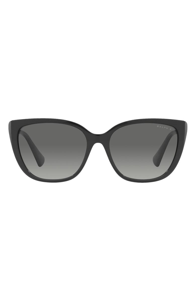 RALPH 56mm Polarized Butterfly Sunglasses, Main, color, Black / Polar Gradient Grey