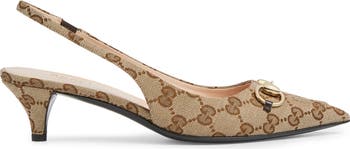 GG Supreme Canvas Kitten Heel Slingback Pump