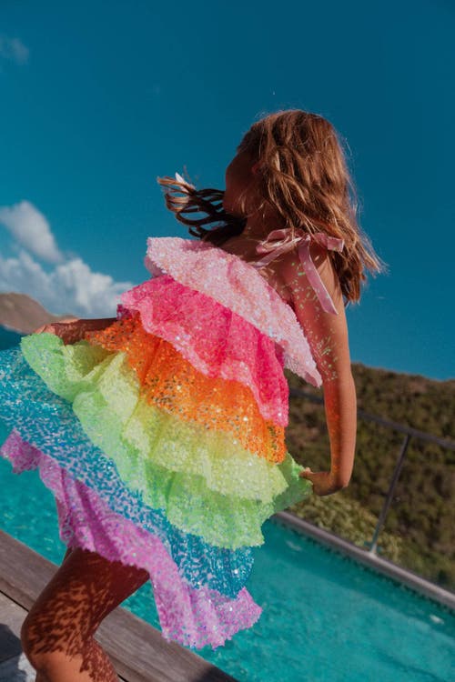 Lola + The Boys Neon Sequin Ruffle Dress In Multi
