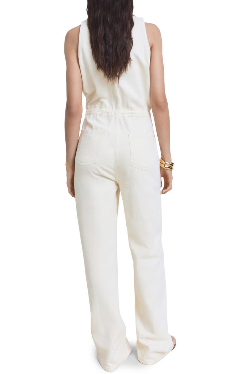MANGO Sleeveless Denim Jumpsuit, Alternate, color, Ecru