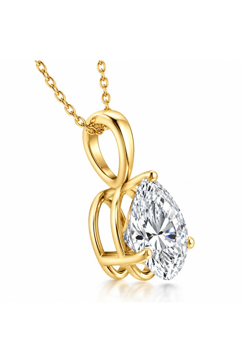 Certified 3ct Pear Shape Solitaire Lab Grown Diamond Pendant Gold Necklace, Alternate, color, 14k Yellow Gold