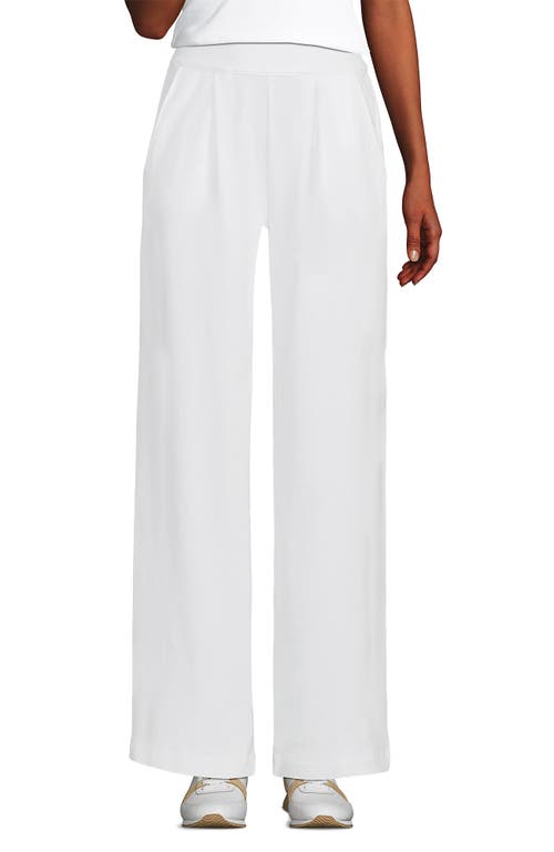 Lands' End Knit High Rise Pleated Wide Leg Pants In White