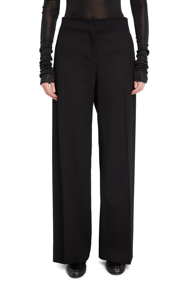 Pipa Wide Leg Virgin Wool Pants, Main, color, BLACK