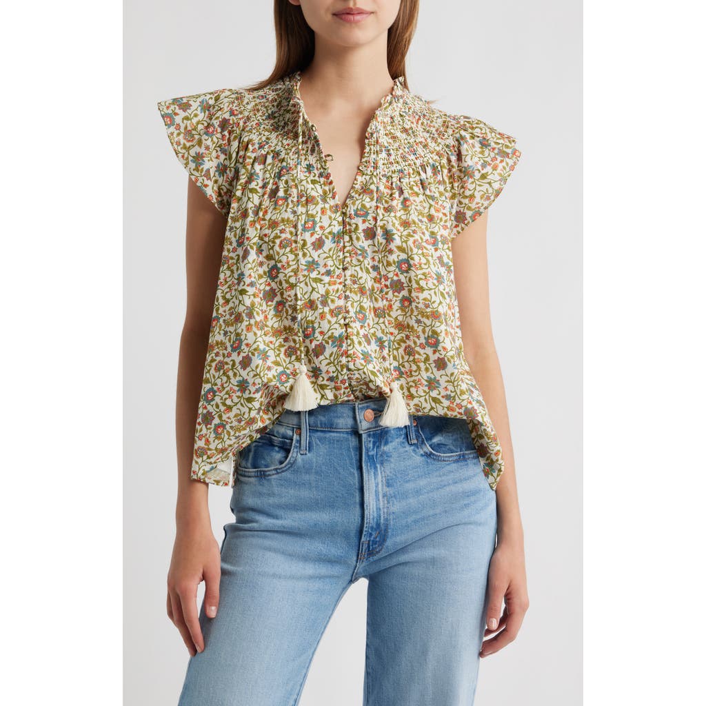 Cleobella Dira Smocked Tassel Tie Organic Cotton Top