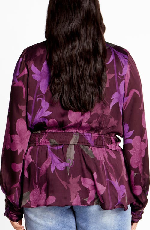 City Chic Della Print Keyhole Top In Purple