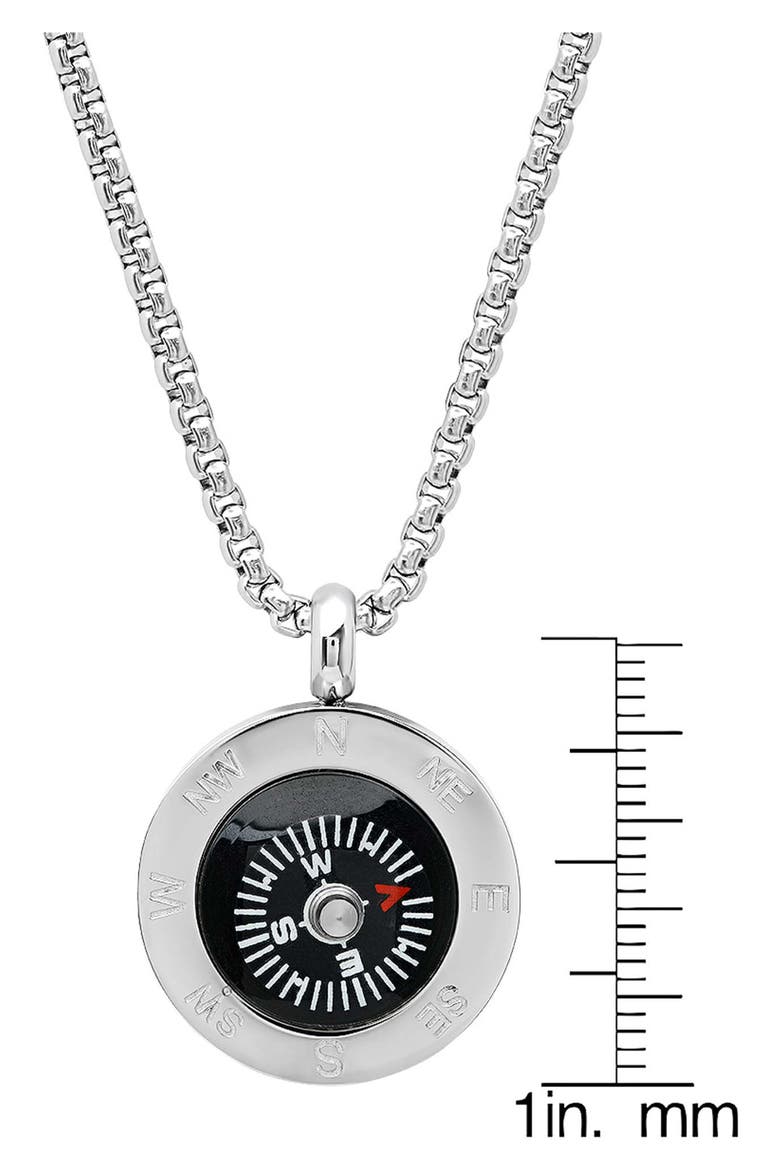 Men's Stainless Steel Compass Pendant Necklace, Alternate, color, SILVER
