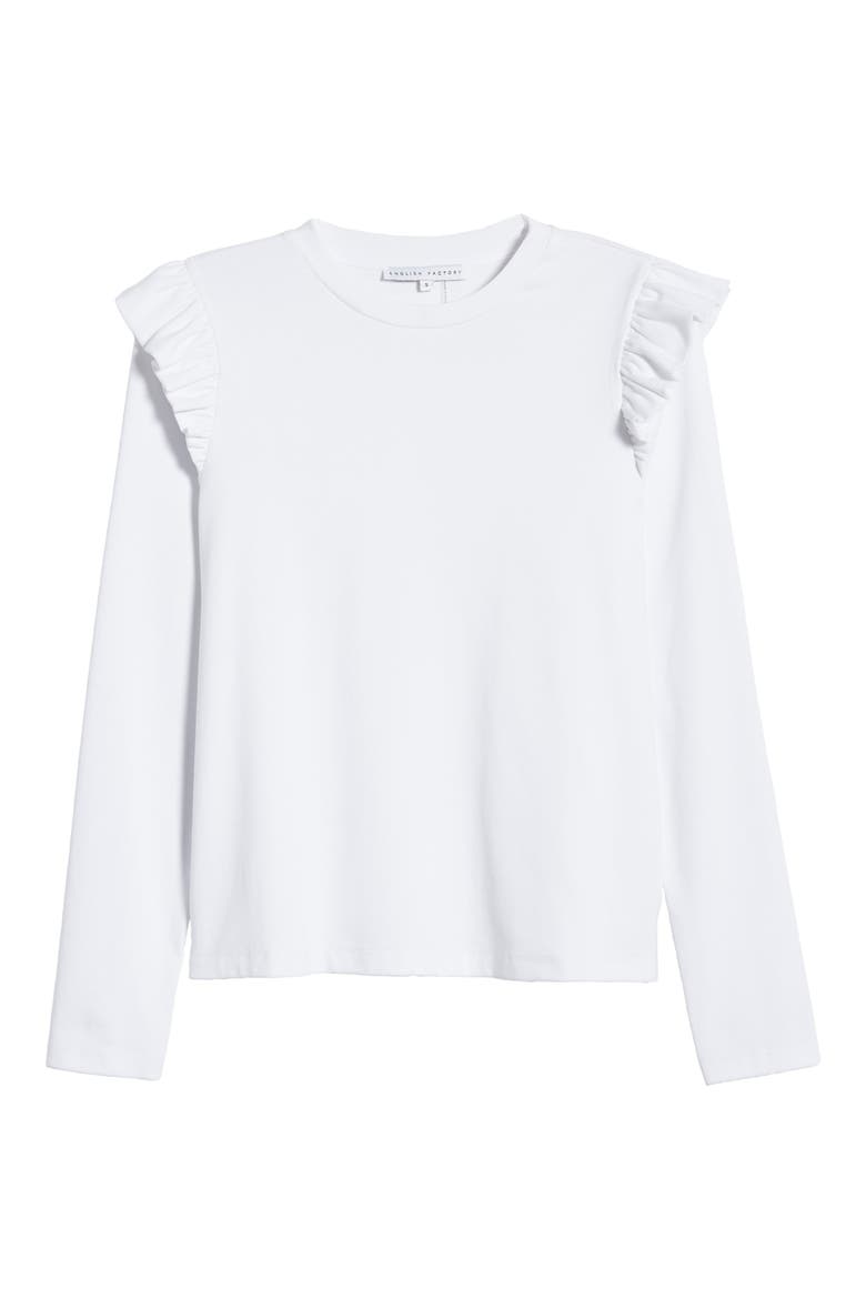 Ruffle Shoulder Top, Alternate, color, WHITE