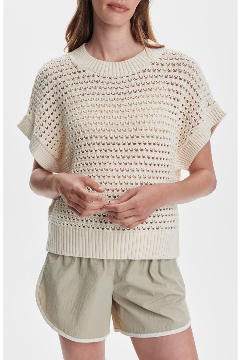 Julianna Open Knit Short Sleeve Sweater, Main, color, WHITECAP GREY