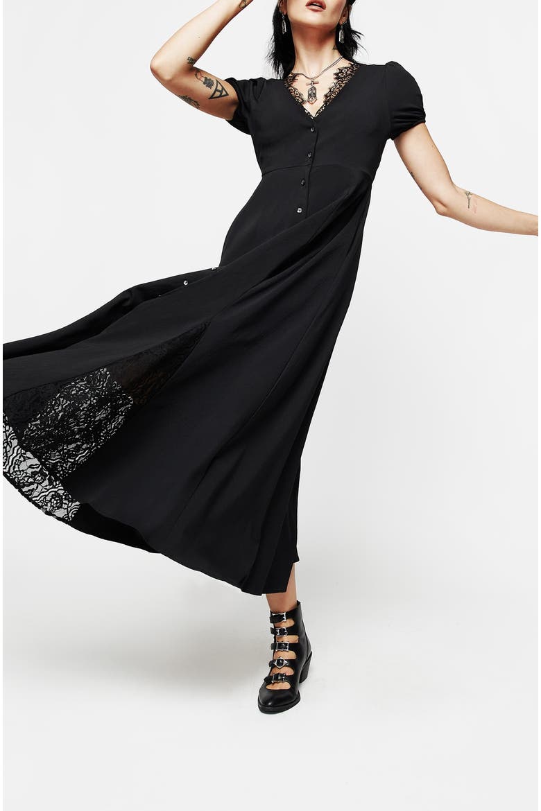 Taissa Lace Button Up Midaxi Dress, Alternate, color, Black