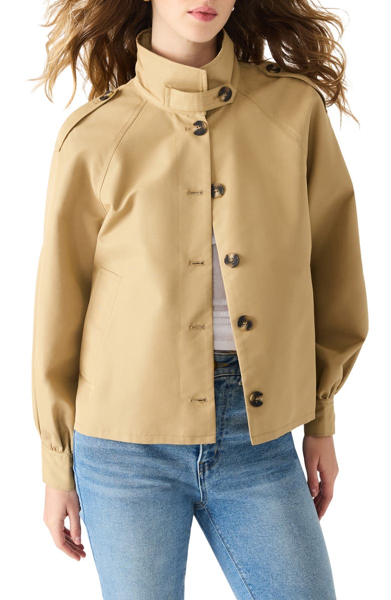 Steve Madden Kaylee Cotton Blend Crop Trench Coat, Alternate, color, Khaki