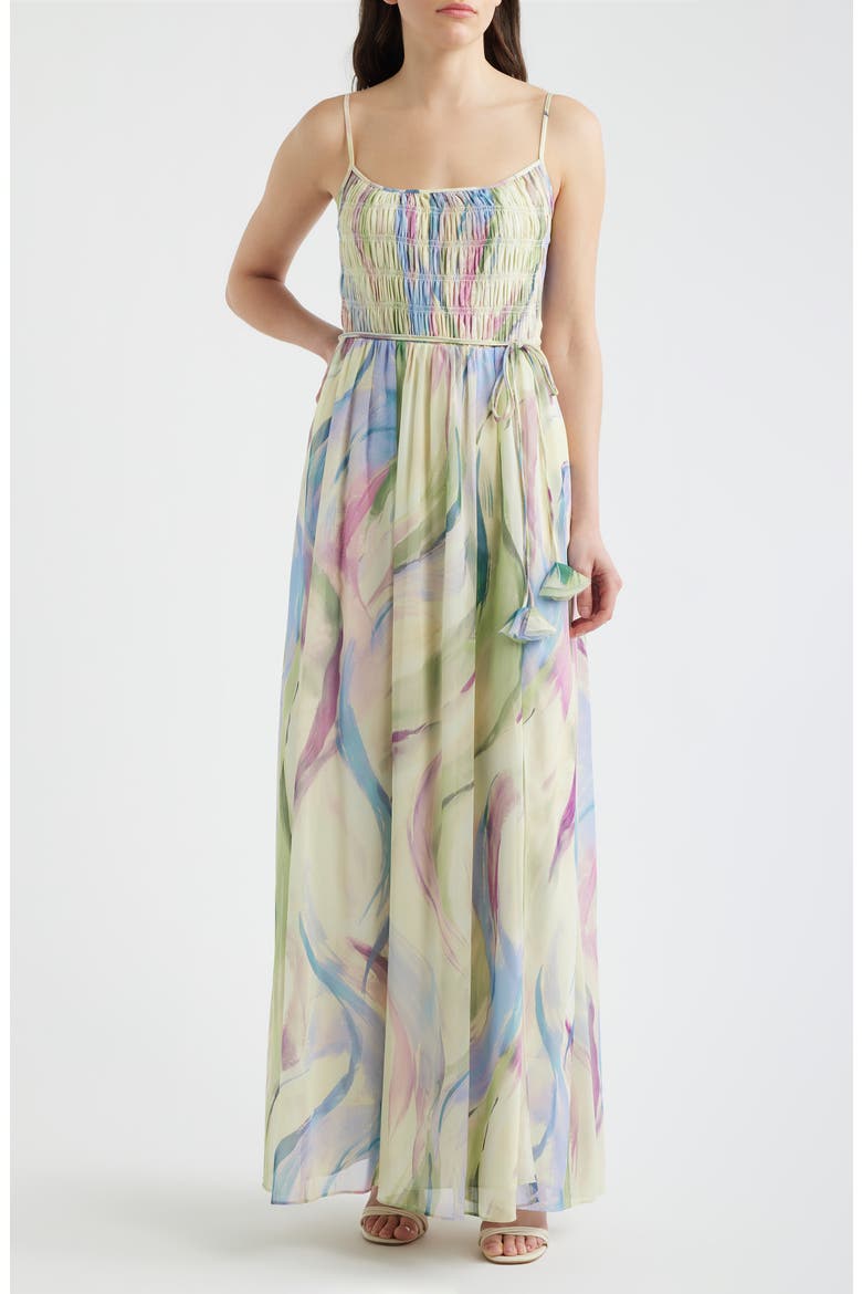 Abstract Print Chiffon Gown, Main, color, GREEN MULT