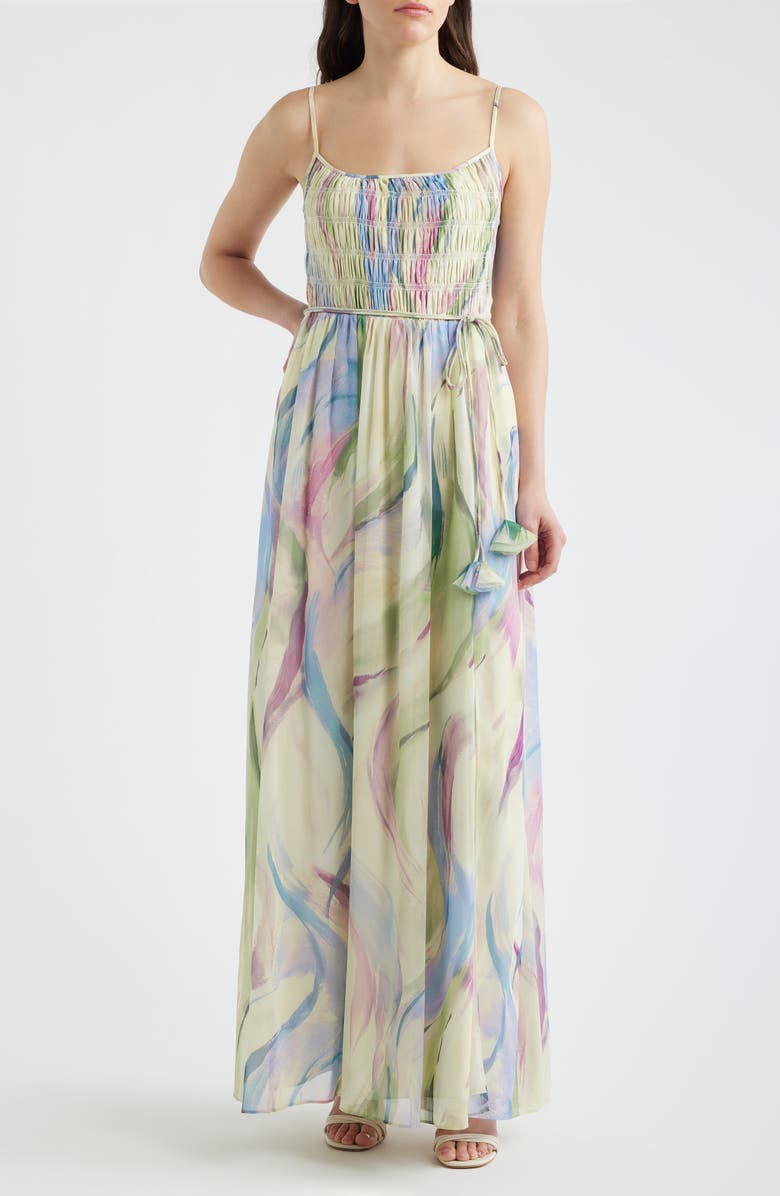 Vince Camuto Abstract Print Chiffon Gown, Main, color, Green Mult