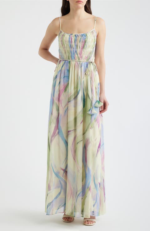 Abstract Print Chiffon Gown