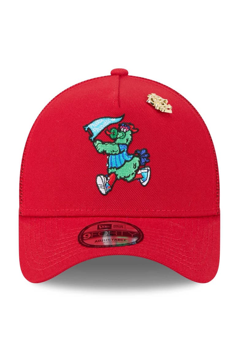 Men's New Era  Red Philadelphia Phillies 2025 Big League Chew A-Frame 9FORTY Adjustable Trucker Hat, Alternate, color, Red