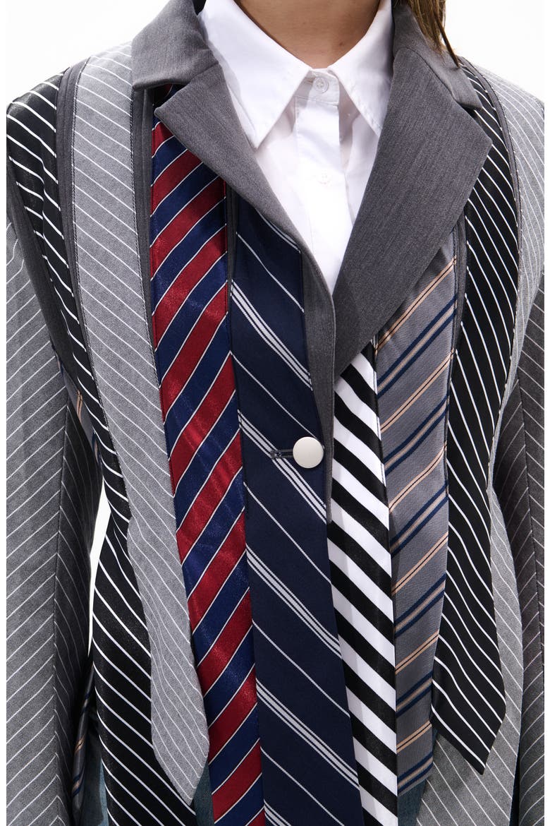 Satin Tie Blazer, Alternate, color, BLUE MULTI