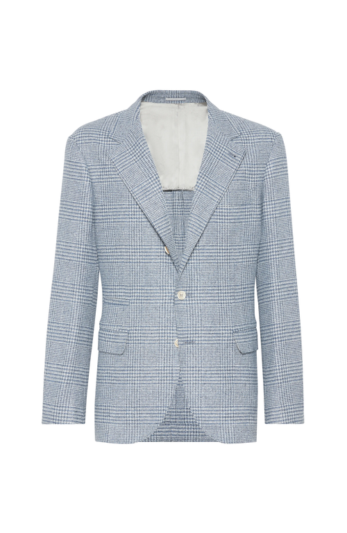 Brunello Cucinelli Wool-blend Prince Of Wales Check Blazer In Azure