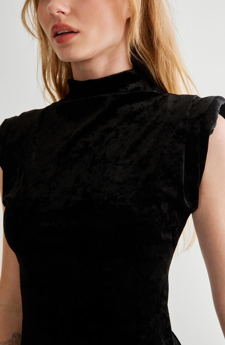 NASTY GAL Slinky Mock Neck Shoulder Pad Velvet Minidress, Alternate, color,