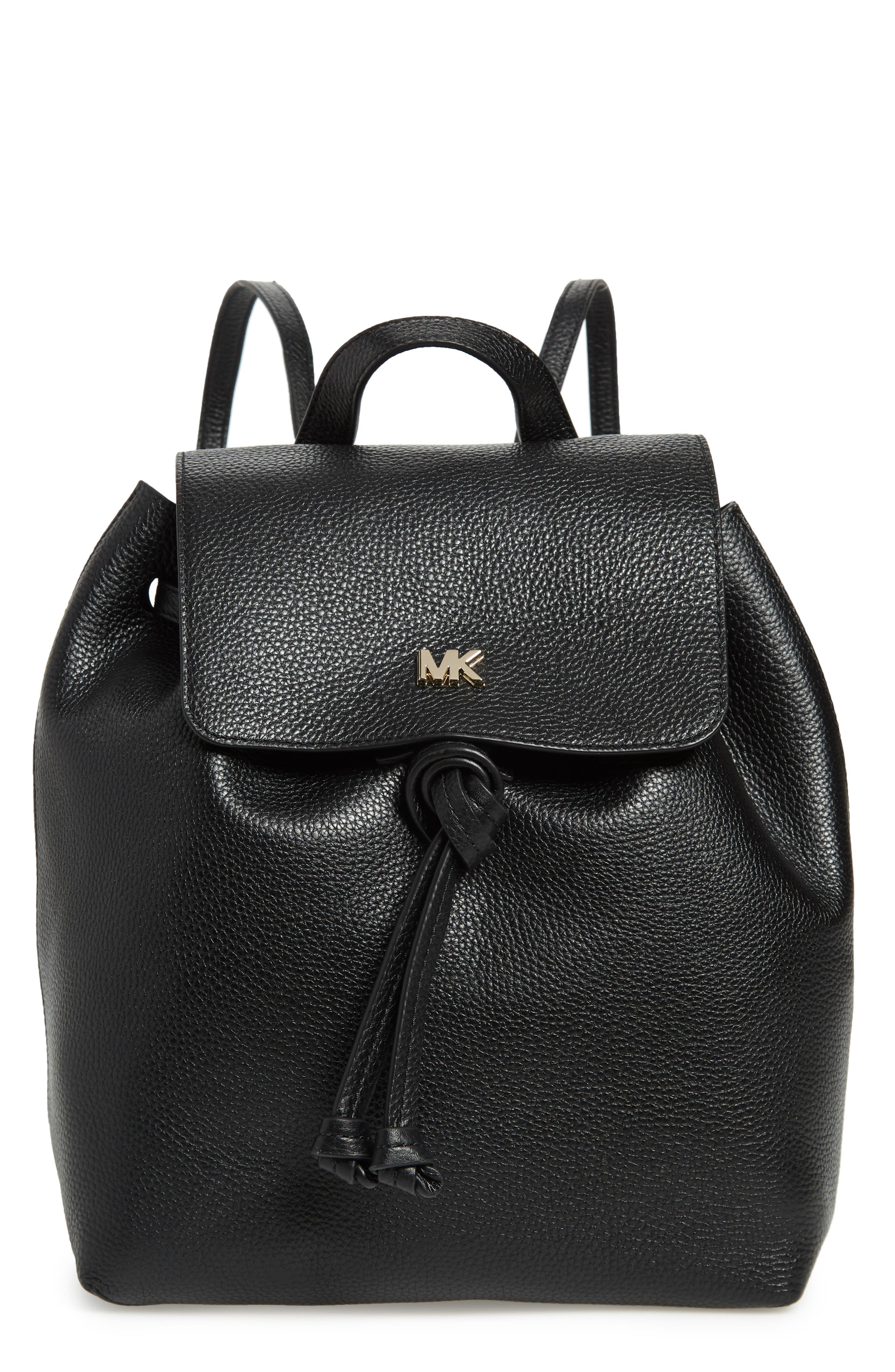 Medium Leather Backpack, Main, color, BLACK