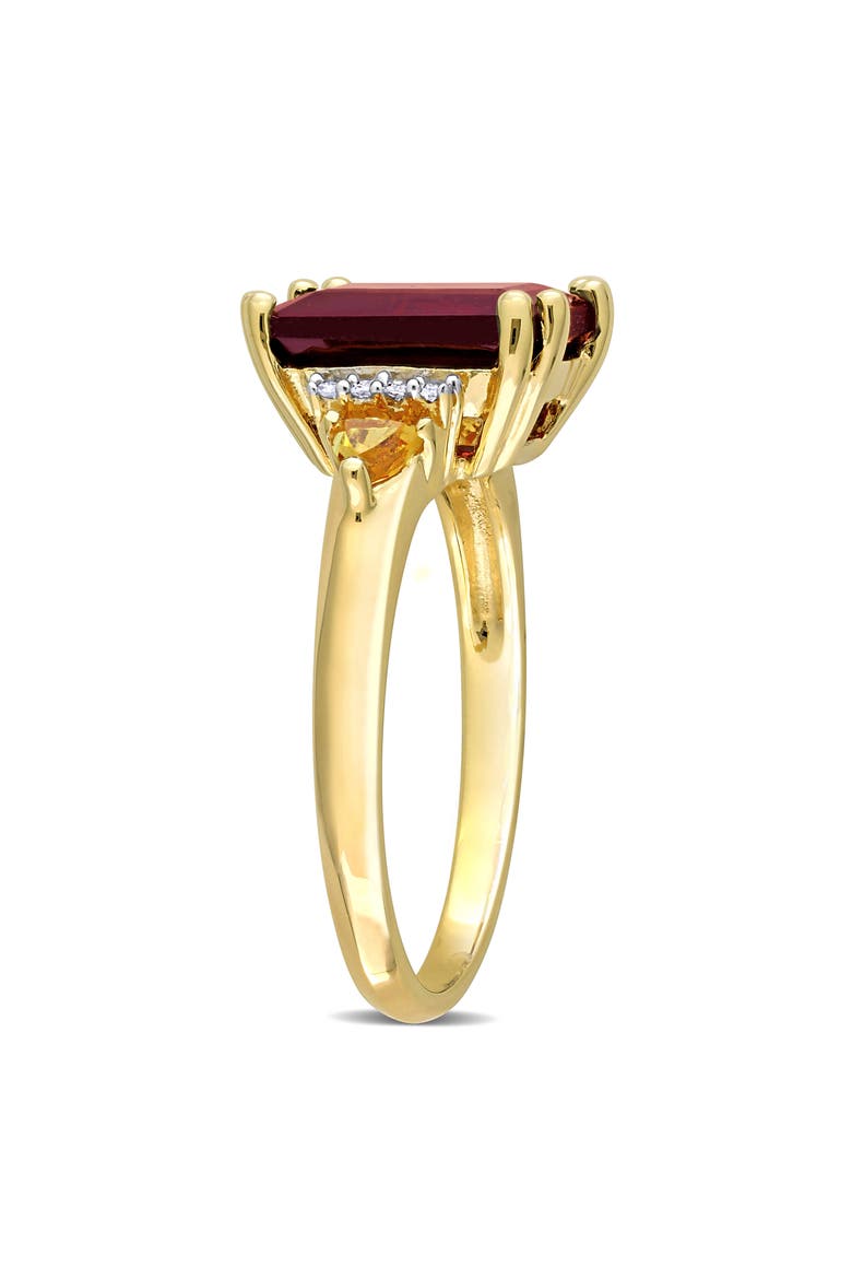 18K Gold Plated Sterling Silver Garnet, Citrine & Diamond Ring - 0.04ct., Alternate, color, RED