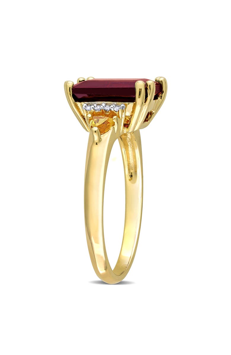 DELMAR 18K Gold Plated Sterling Silver Garnet, Citrine & Diamond Ring - 0.04ct., Alternate, color, Red