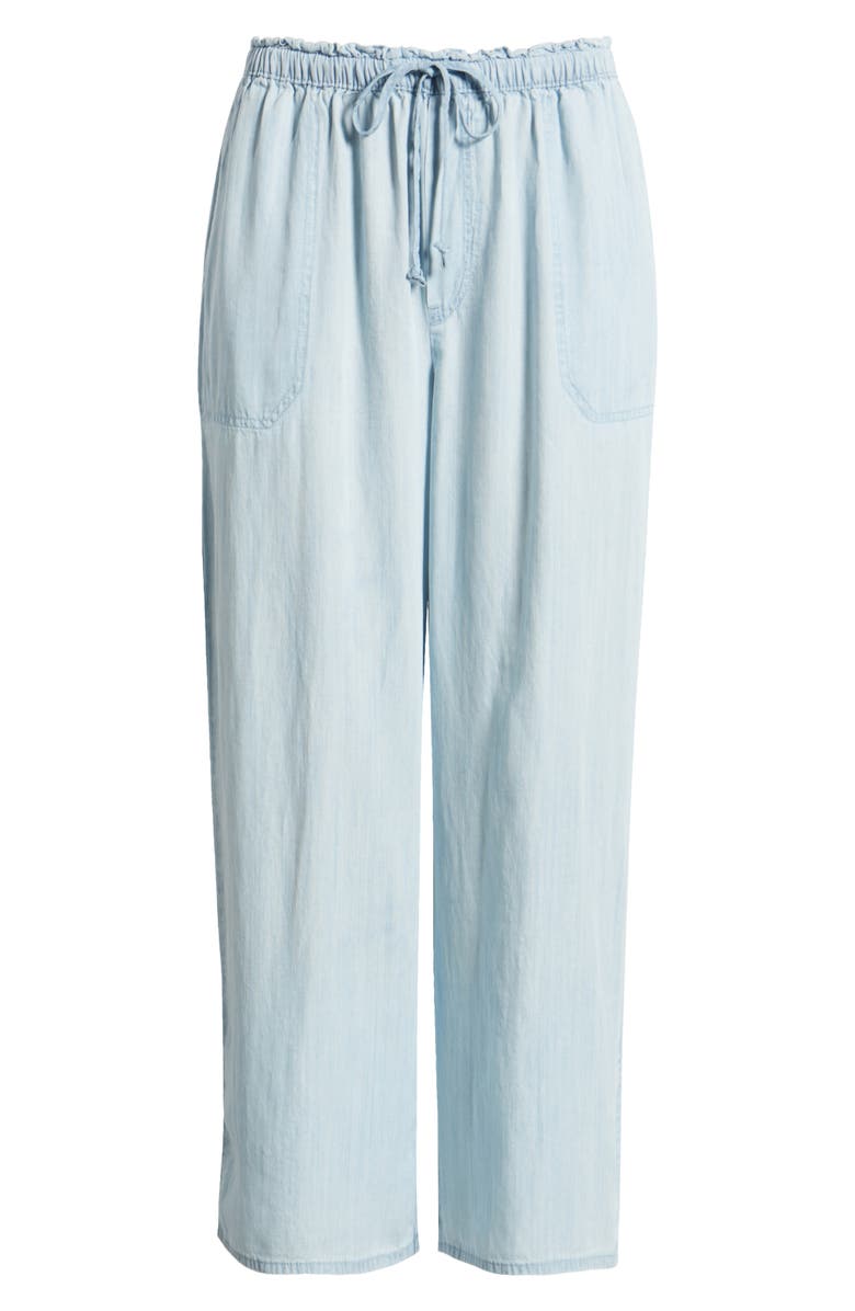 beachlunchlounge Harmony Tie Waist Crop Pants, Alternate, color, Bleach Wash