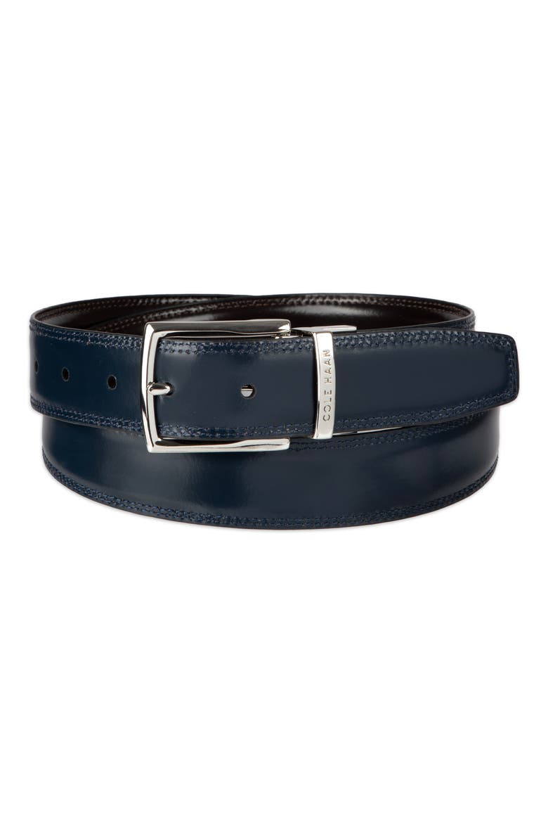 Reversible Leather Belt, Alternate, color, CHOCOLATE / NAVY