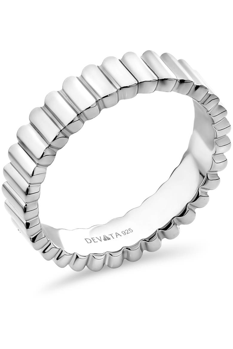 Ribbed Band Ring in Rhodium Plated Sterling Silver, Alternate, color, Silver
