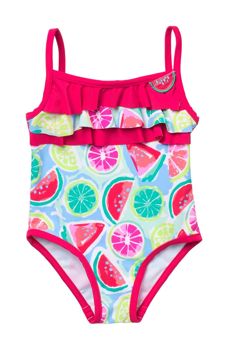 Tommy Bahama Fruit Print Ruffle One-Piece Swimsuit, Main, color,