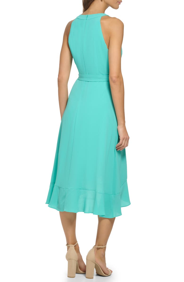 Kensie Ruffle Trim Faux Wrap Dress, Alternate, color, Aqua Spray