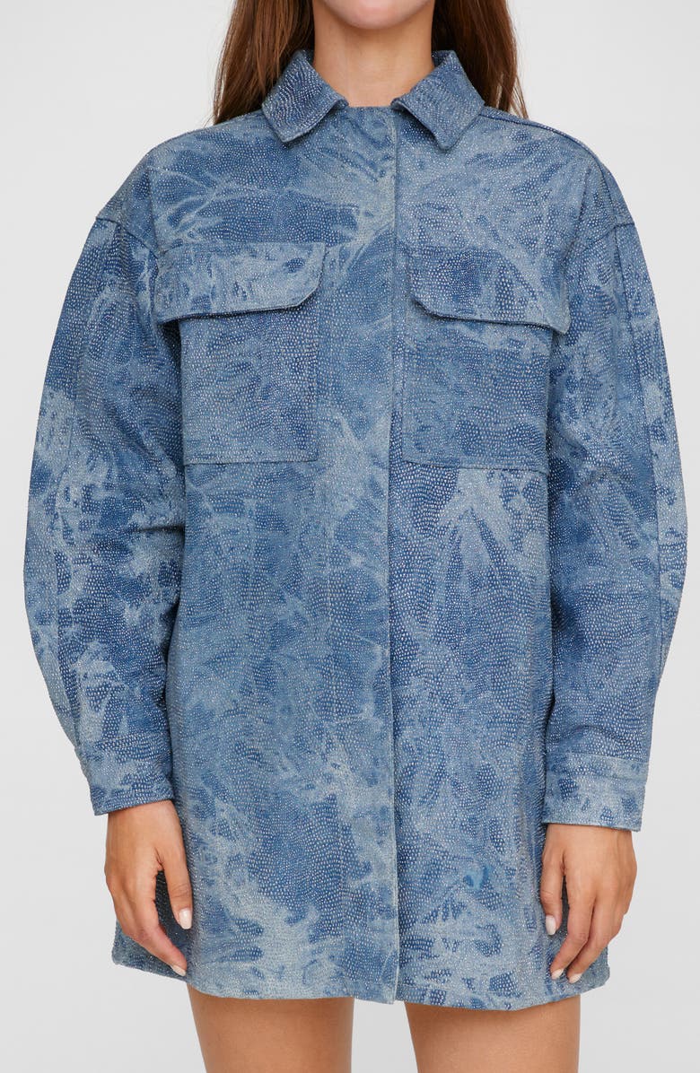 NASTY GAL Shimmer Denim Snap-Up Shirt, Alternate, color, 