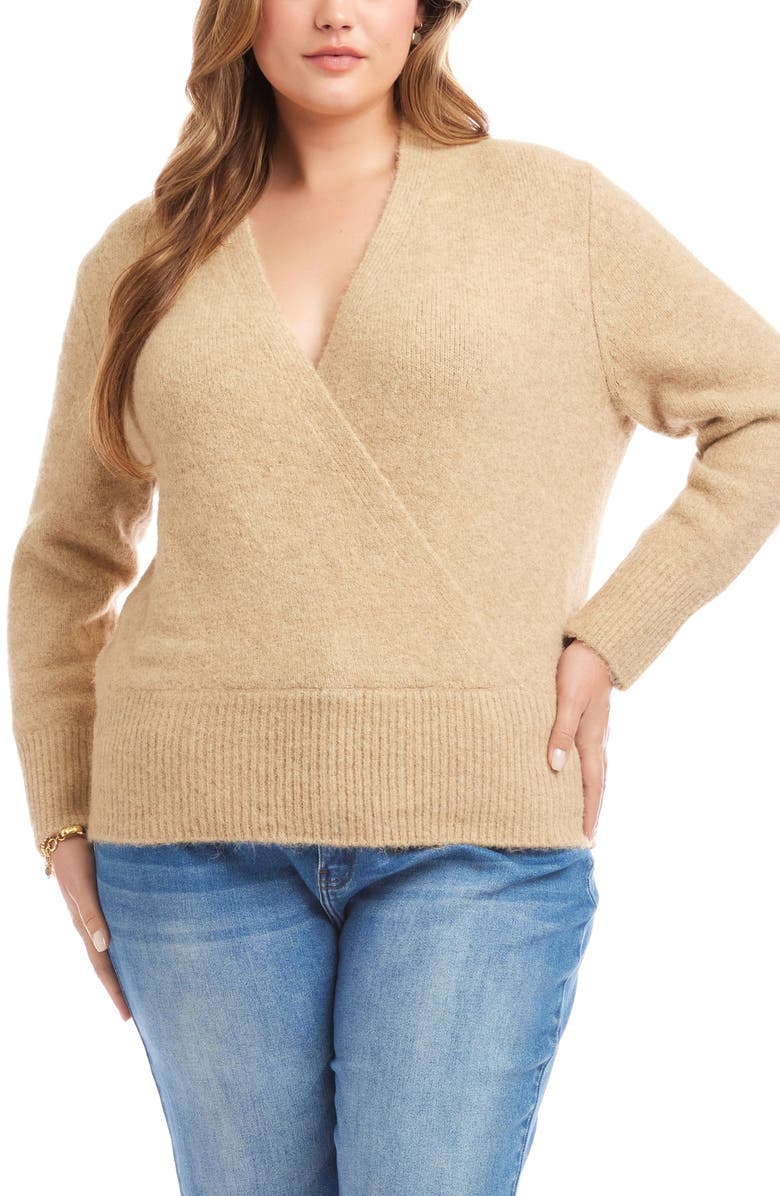 Karen Kane Surplice V-Neck Sweater, Main, color, Wheat
