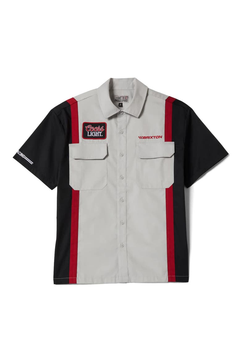 Coors Light Shake Down Short Sleeve Button-Up Shirt, Alternate, color, SILVER/ BLACK