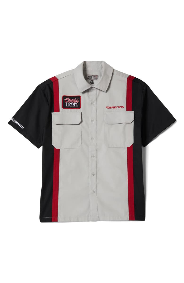 Brixton Coors Light Shake Down Short Sleeve Button-Up Shirt, Alternate, color, Silver/ Black