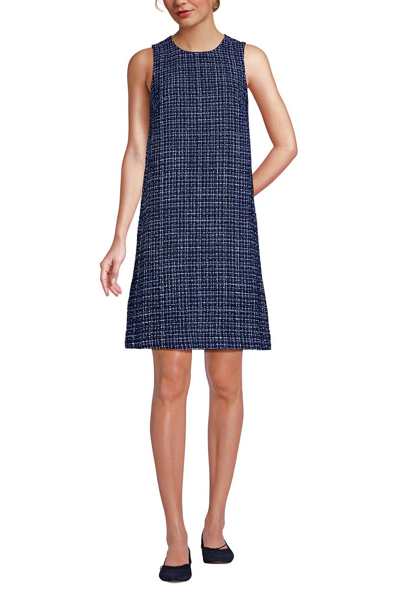 Washable Tweed Sleeveless Above the Knee Dress, Alternate, color, Navy/Blue/Ivory Tweed