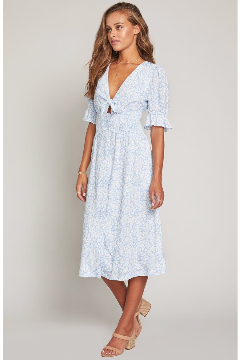 Wander My Way Tie Front Midi Dress, Alternate, color, SKY BLUE/ WHITE
