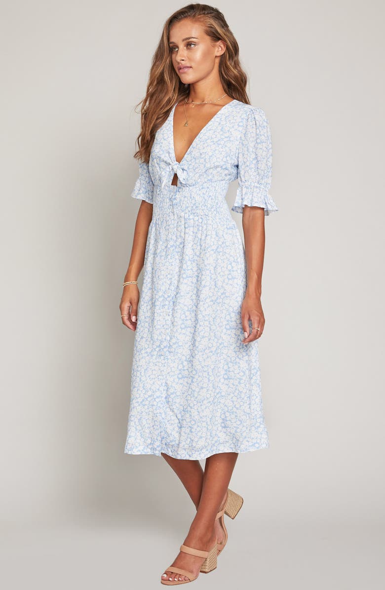 Lost + Wander Wander My Way Tie Front Midi Dress, Alternate, color,