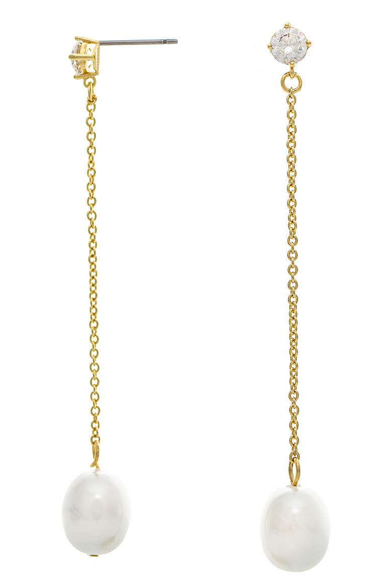 18K Gold Plated CZ & Pearl Drop Earrings, Main, color, GOLD/ PEARL