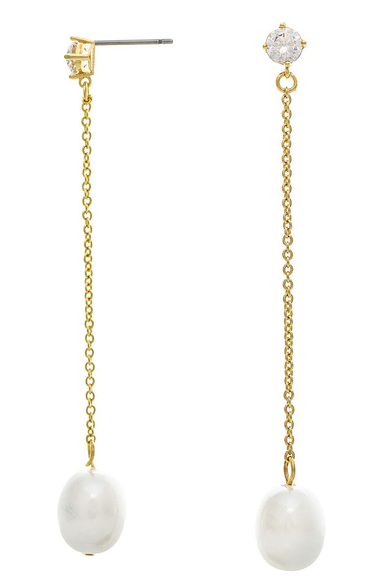 RIVKA FRIEDMAN 18K Gold Plated CZ & Pearl Drop Earrings, Main, color, Gold/ Pearl