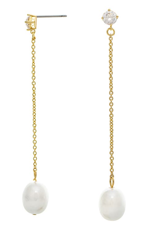 18K Gold Plated CZ & Pearl Drop Earrings